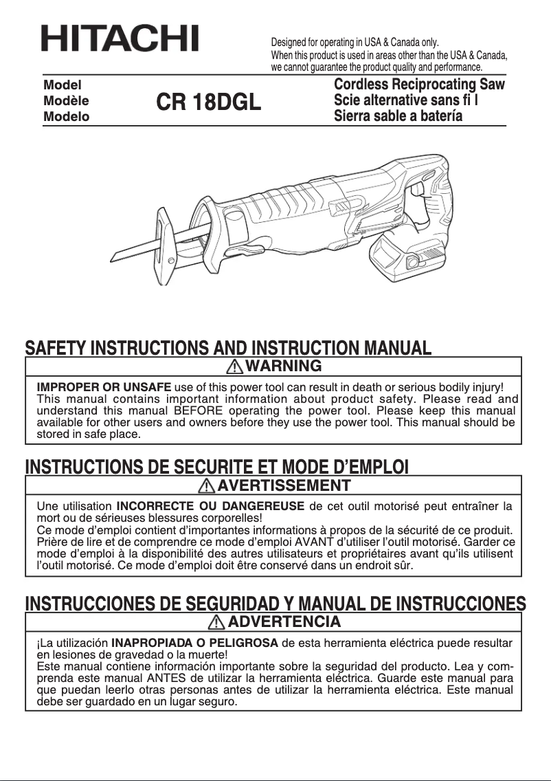 Page 1 de la notice Manuel utilisateur Hitachi CR 18DGL