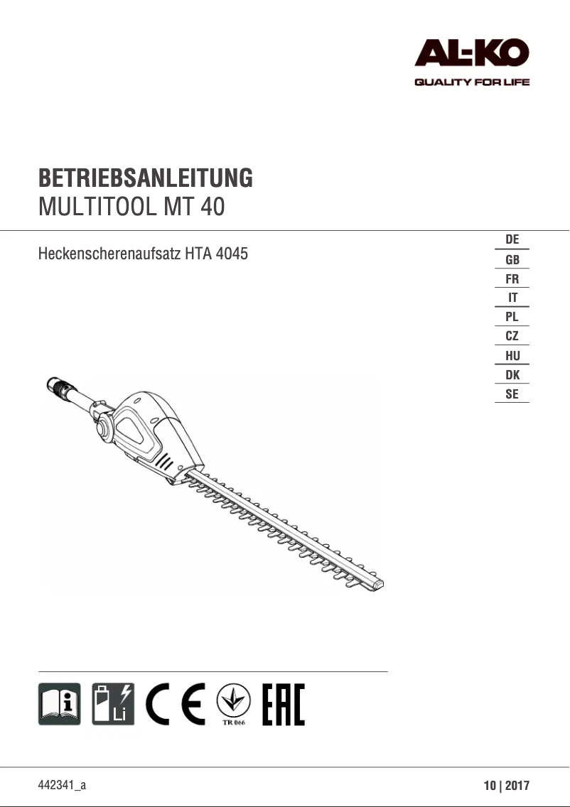 Page n°1 - Manuel utilisateur AL-KO HTA 4045