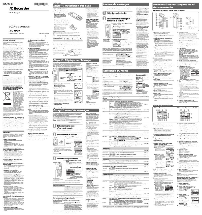 Image de la première page du manuel de l'appareil ICD-MX20