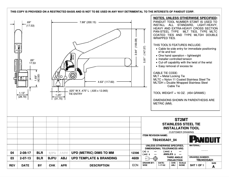 Página 1 del manual Dibujo técnico Panduit ST2MT