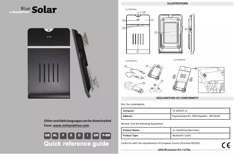 Page 1 de la notice Manuel utilisateur Mr. Handsfree Blue Solar