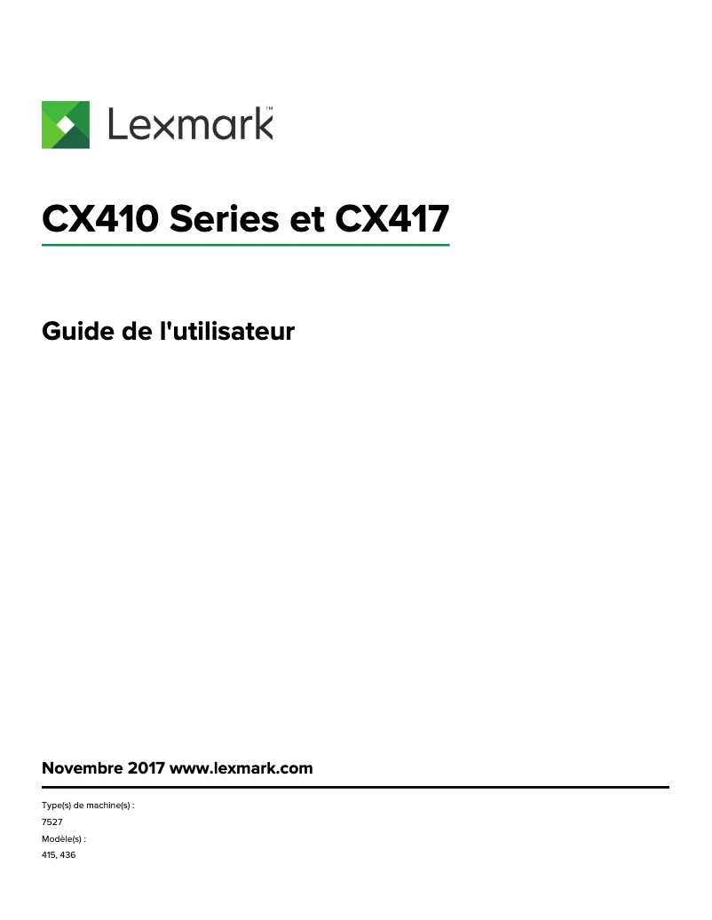 Page n°1 - Manuel utilisateur Lexmark CX410