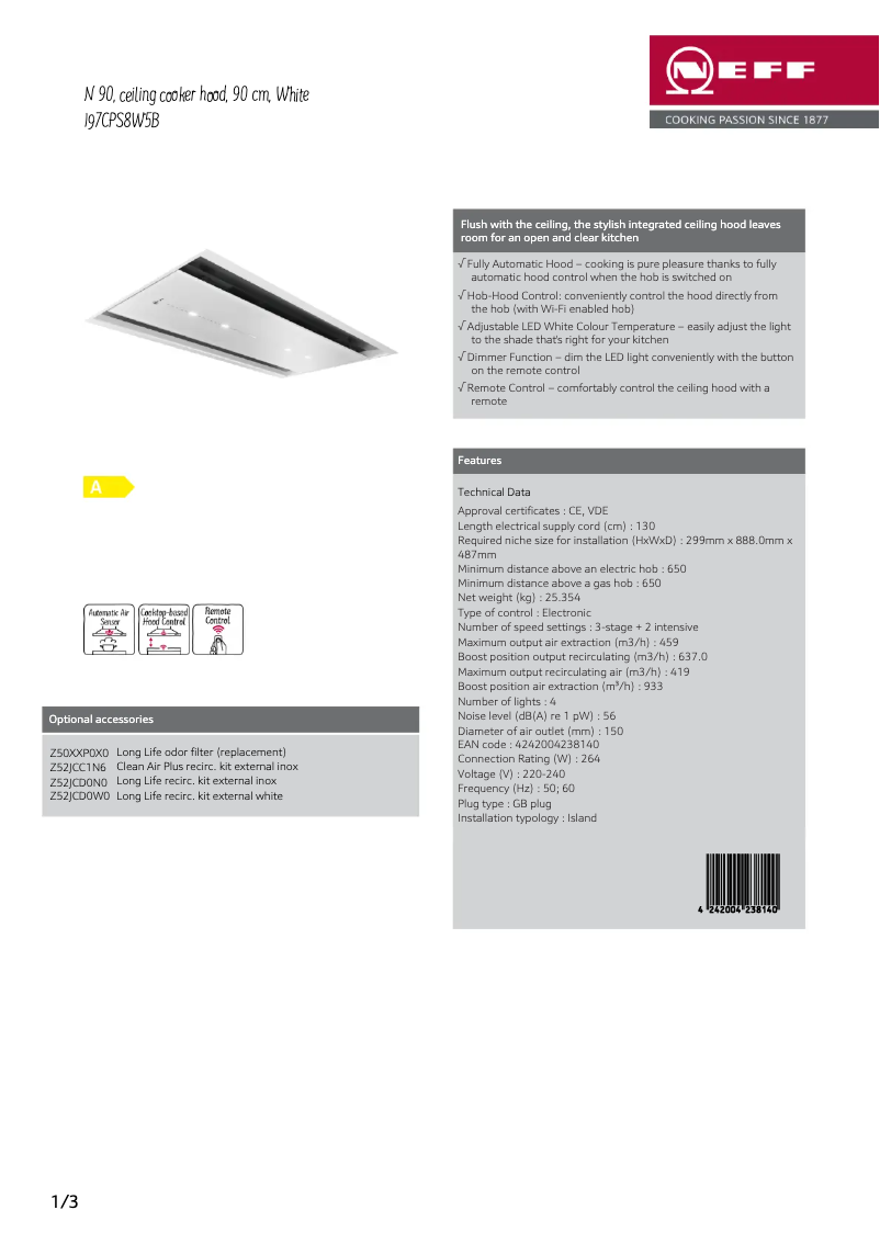 Page n°1 - Fiche technique Neff I97CPS8W5B