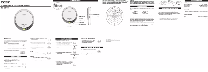 Imagen de la primera página del manual del dispositivo CXCD109