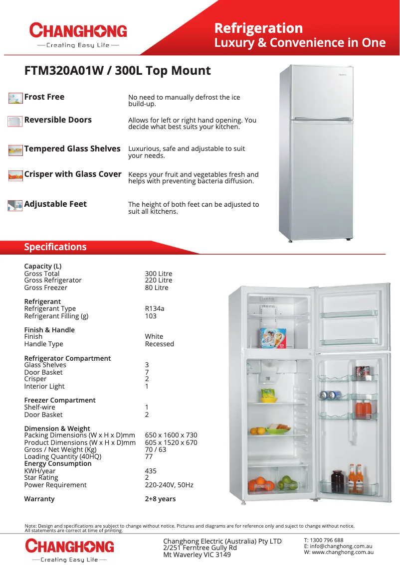 Page n°1 - Fiche technique Changhong FTM320A01W