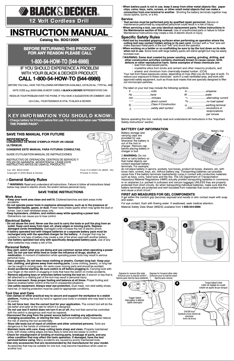 Page 1 de la notice Manuel utilisateur Black & Decker BDG1200