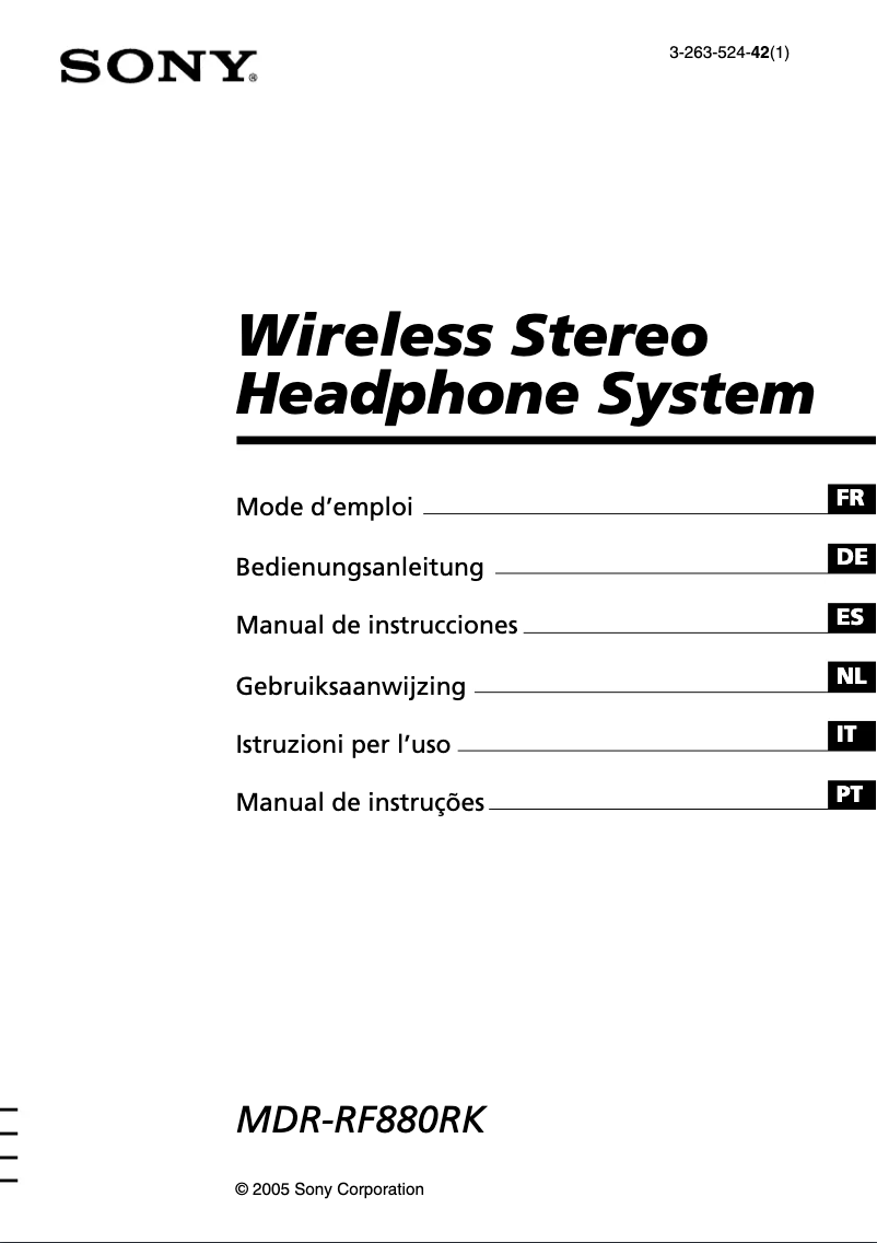 Page n°1 - Manuel utilisateur Sony MDR-RF880RK