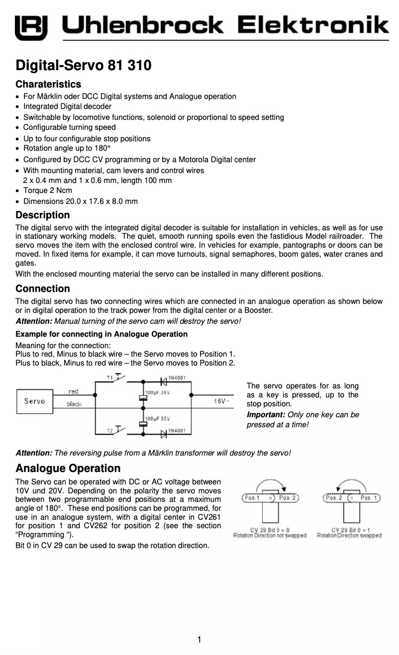 Page n°1 - Manuel utilisateur Uhlenbrock 81310