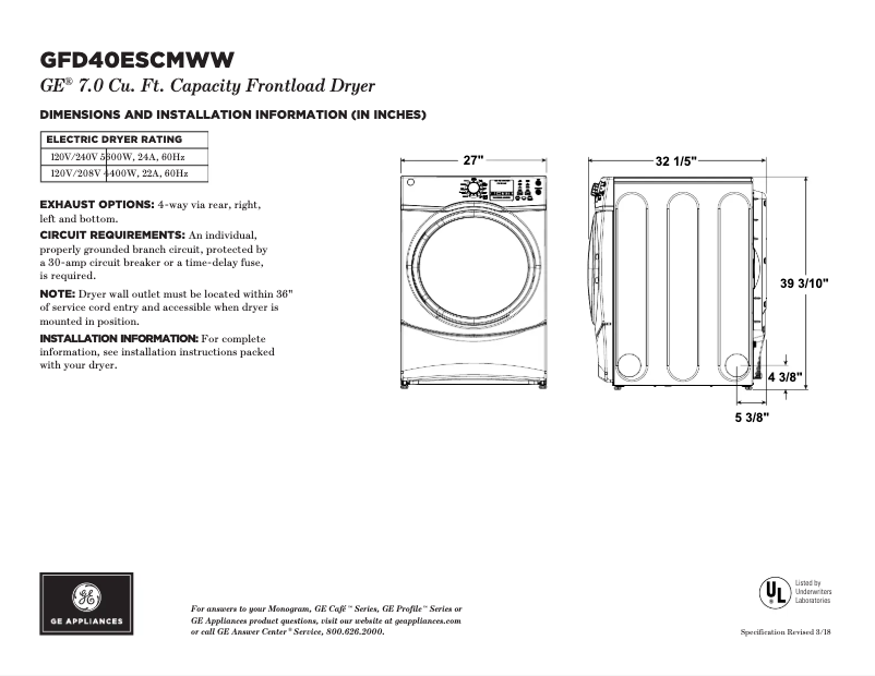 Image de la première page du manuel de l'appareil GFD40ESCMWW