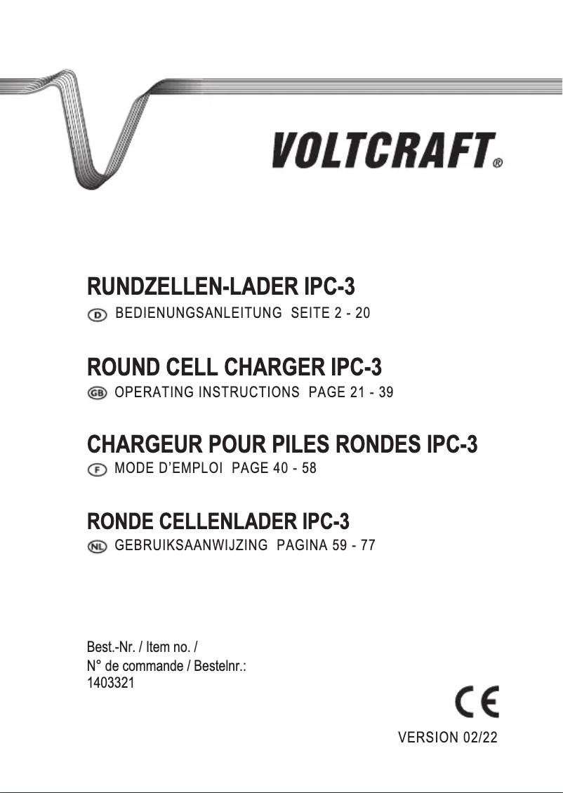 Page n°1 - Manuel utilisateur Voltcraft IPC-3 for cylindrical cells Li-io