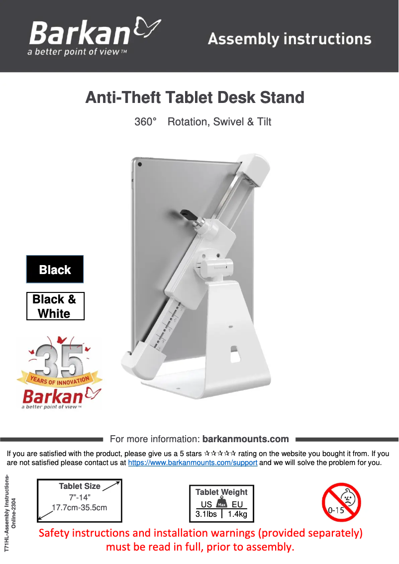 Page n°1 - Manuel utilisateur Barkan T71HL