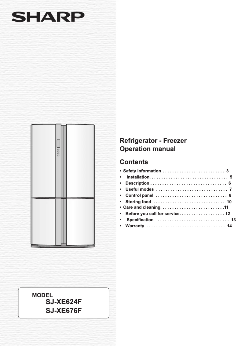 Page n°1 - Manuel utilisateur Sharp SJ-XE624F