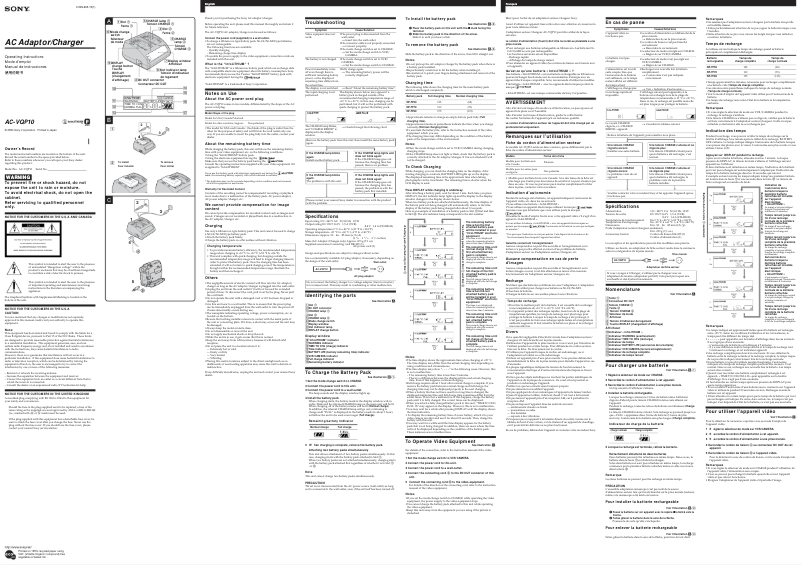 Page 1 de la notice Manuel utilisateur Sony AC-VQP10
