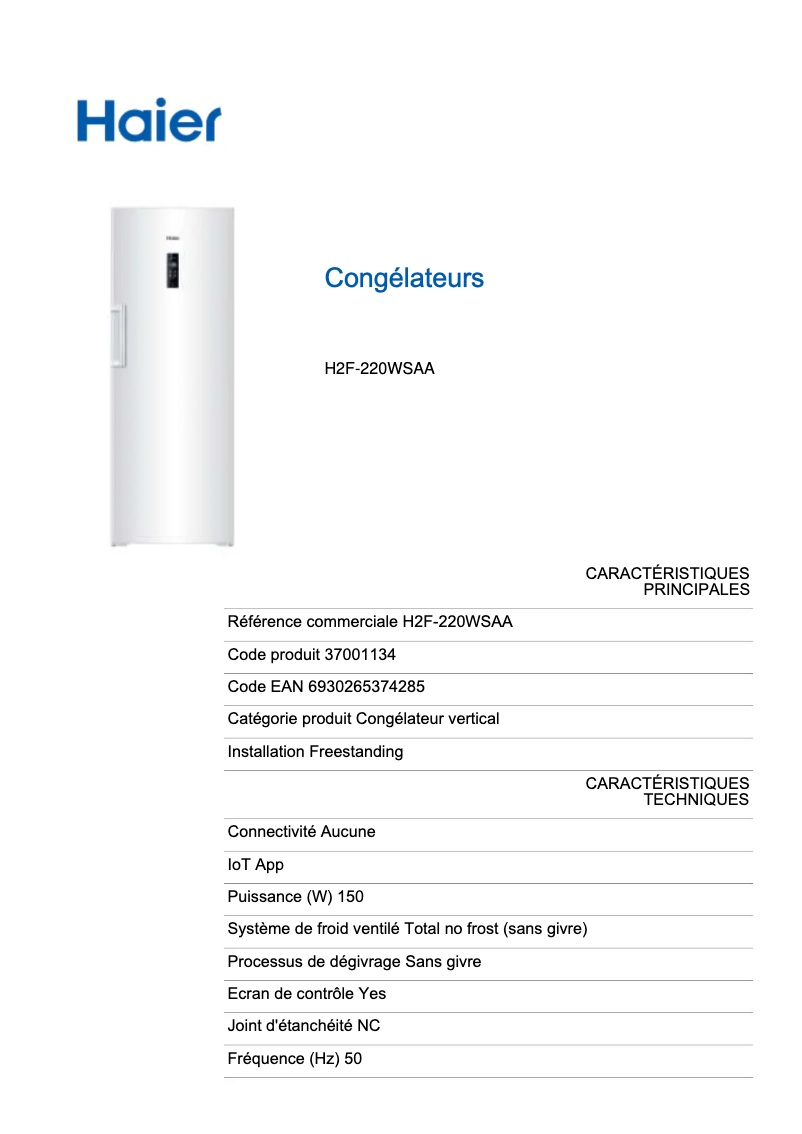 Image de la première page du manuel de l'appareil H2F-220WSAA