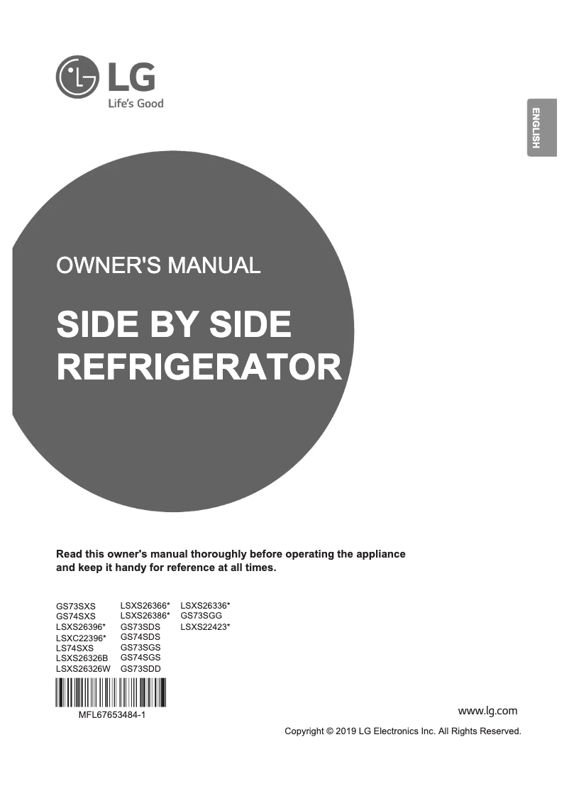 Page 1 de la notice Manuel utilisateur LG LS74SXS
