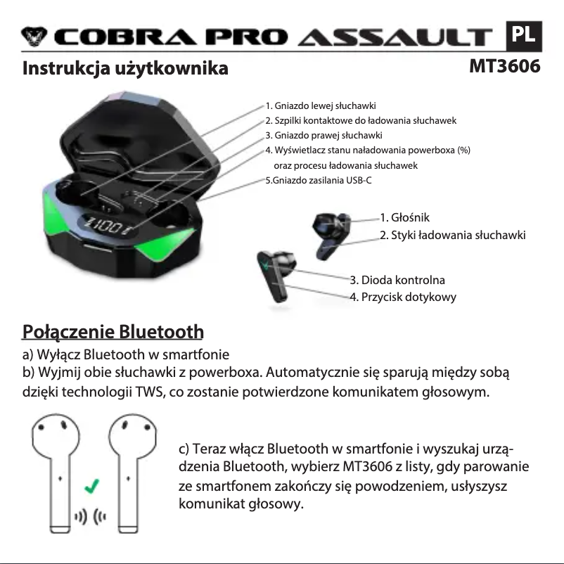 Page 1 de la notice Manuel utilisateur Media-Tech ASSAULT TWS MT3606