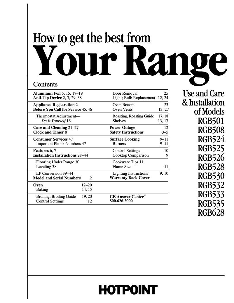 Page 1 de la notice Guide d'installation Hotpoint RGB532BEWWH