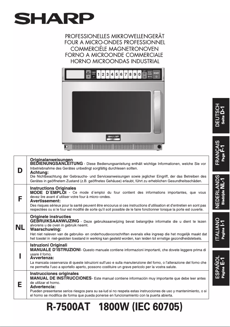 Page n°1 - Manuel utilisateur Sharp R-7500AT
