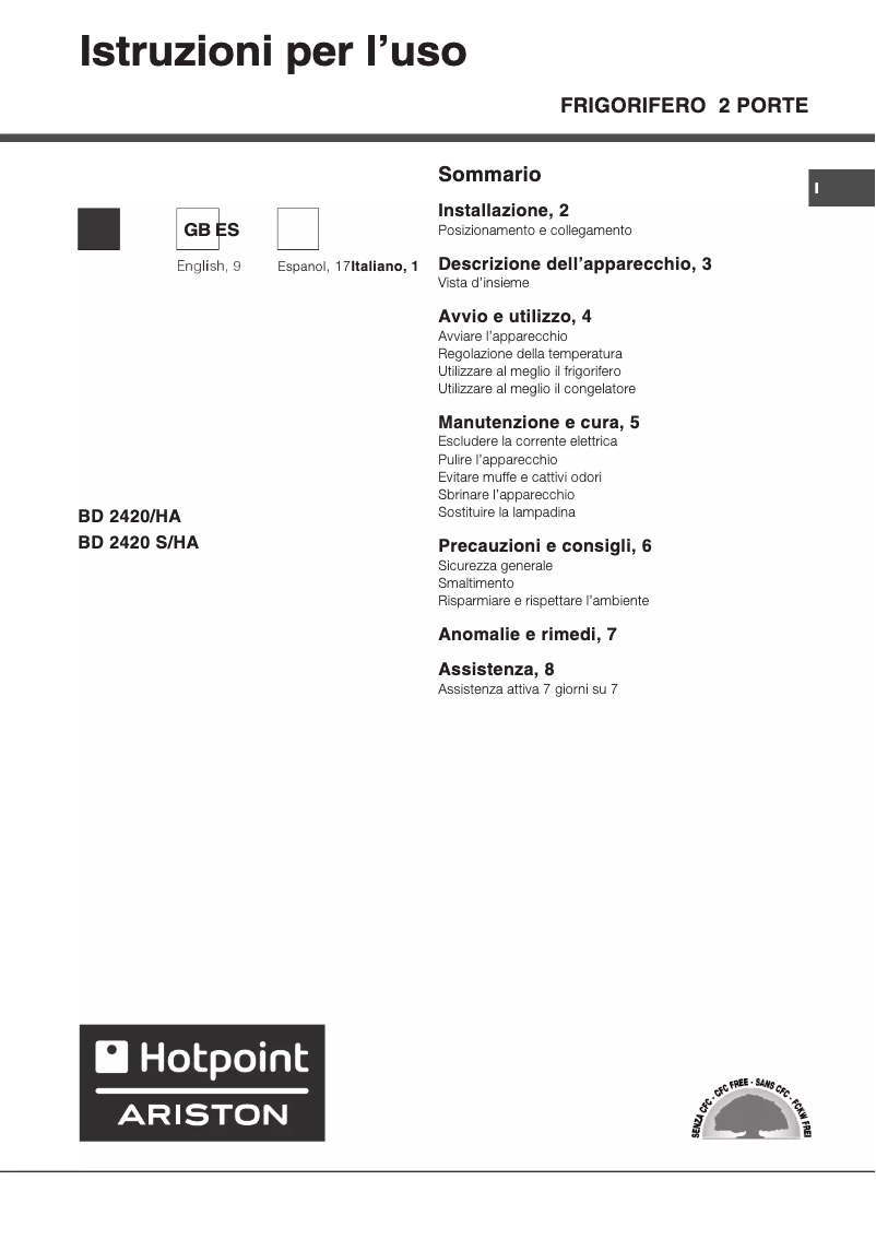 Página 1 del manual Manual de usuario Hotpoint Ariston BD 2420 S HA