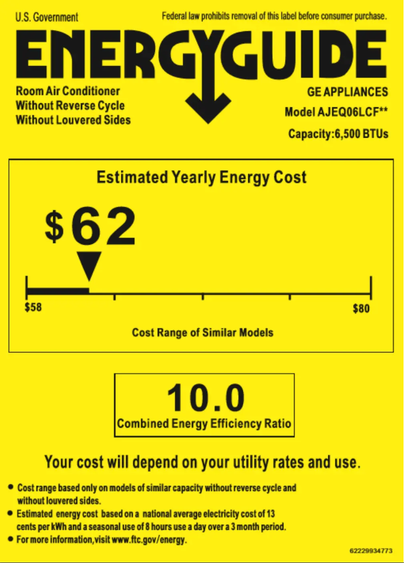 Page 1 de la notice Label énergétique GE AJEQ06LCF