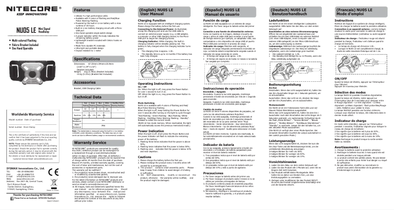 Page 1 de la notice Manuel utilisateur Nitecore NU05 LE
