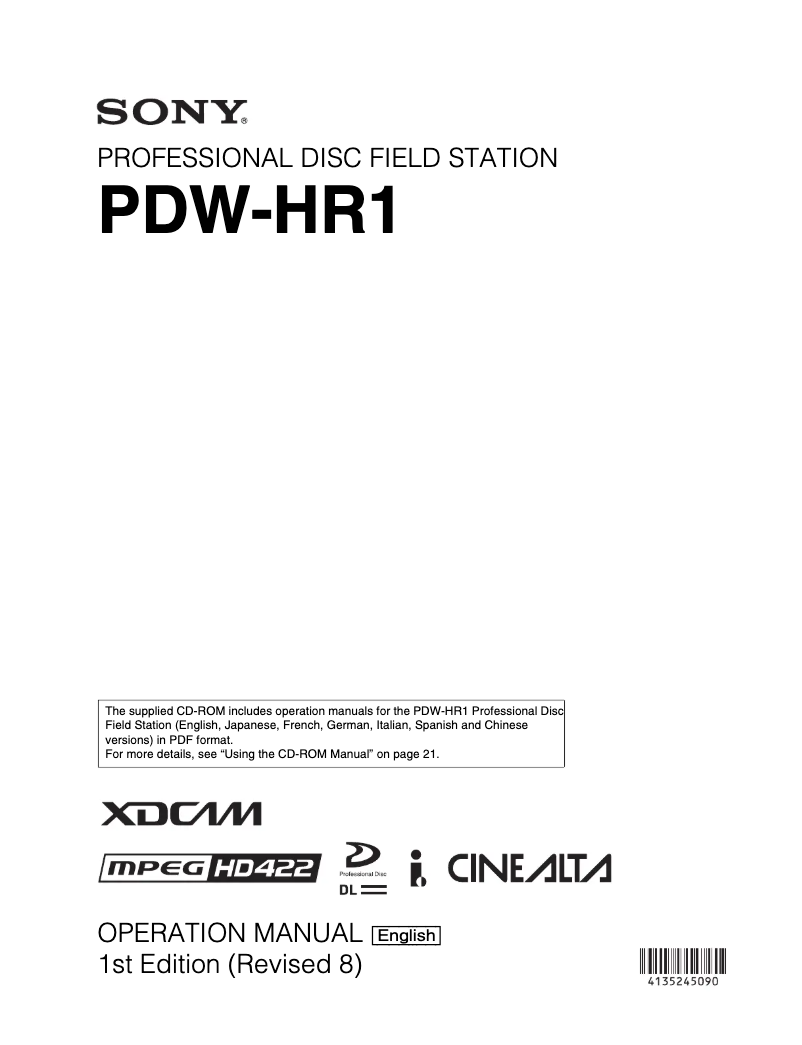 Image de la première page du manuel de l'appareil PDW-HR1