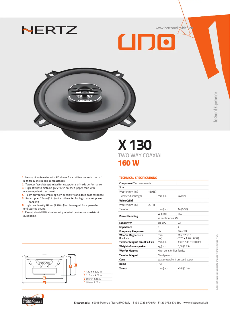 Página 1 del manual Ficha técnica Hertz Uno X 130