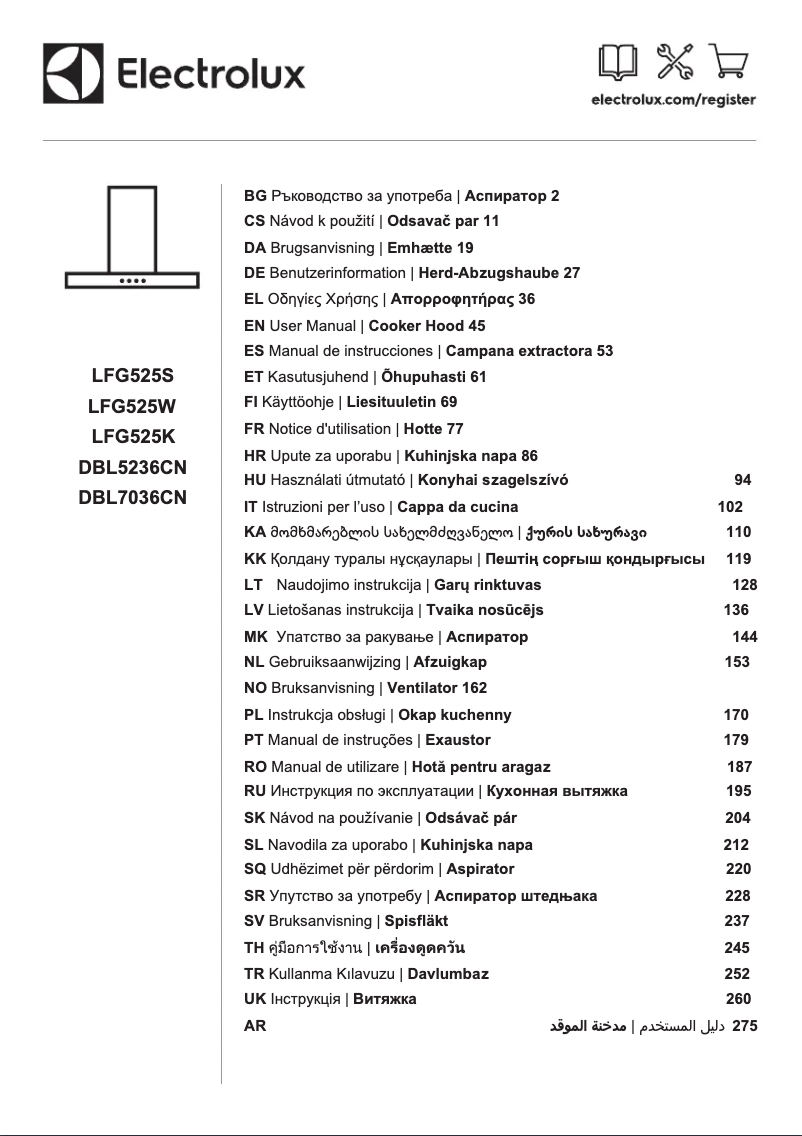 Page 1 de la notice Manuel utilisateur Electrolux LFG525S