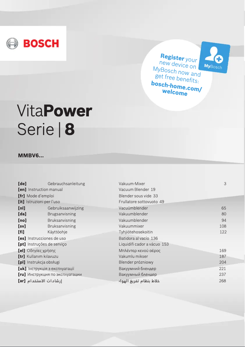 Page 1 de la notice Manuel utilisateur Bosch VitaMaxx MMBV625M