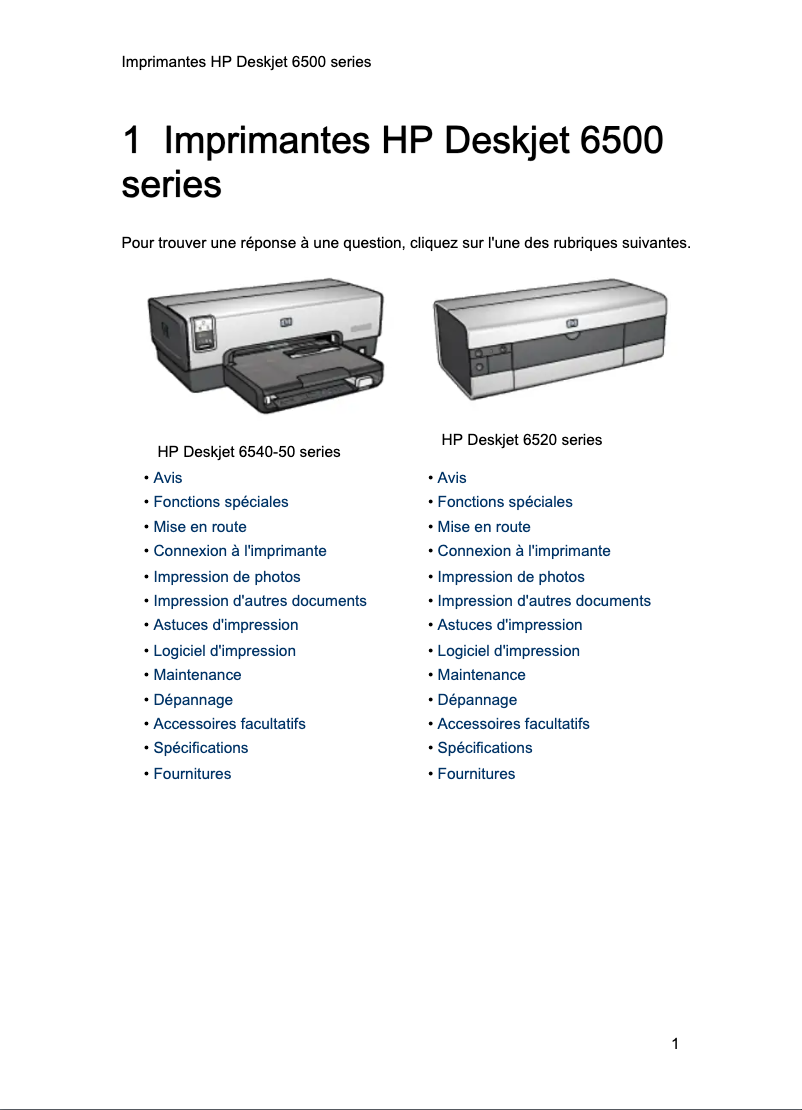 Page n°1 - Manuel utilisateur HP Deskjet 6550