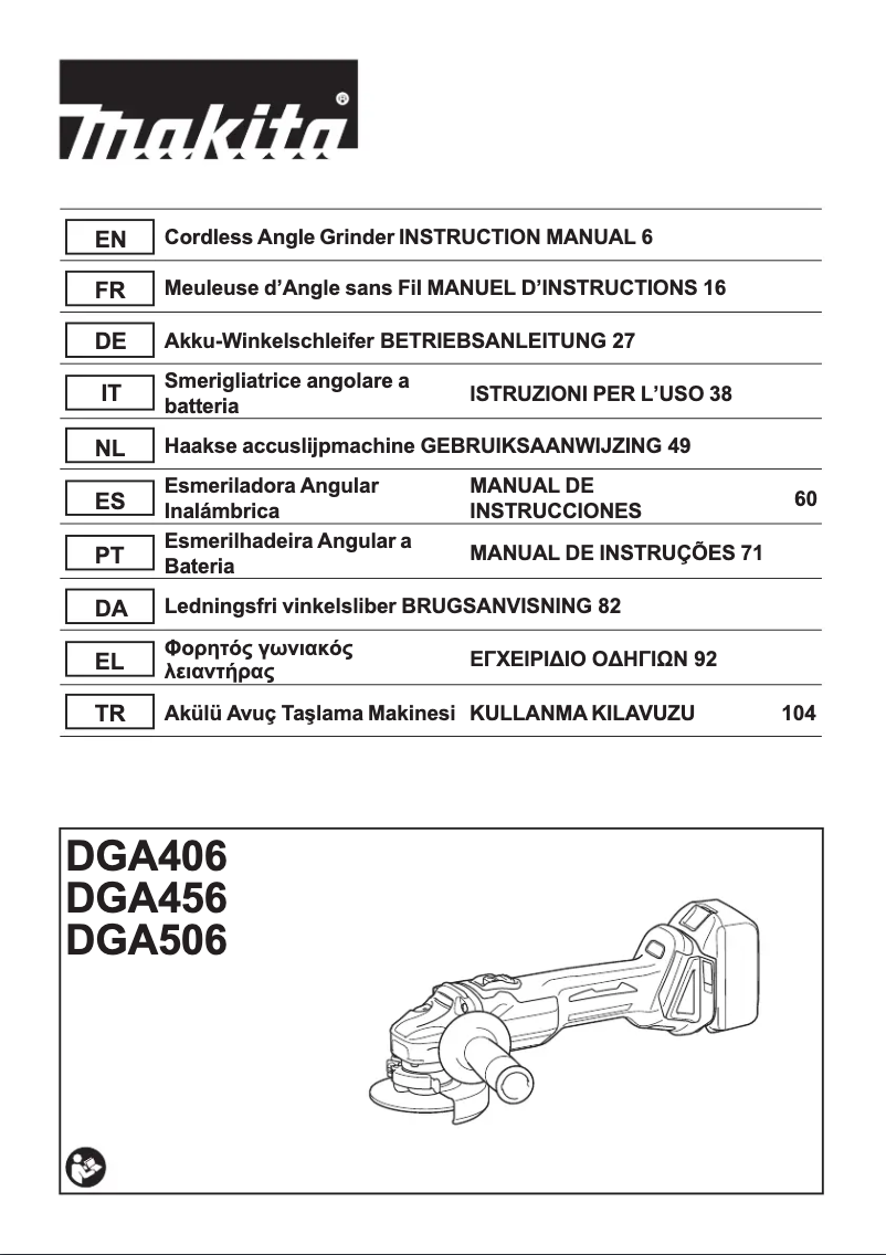 Page n°1 - Manuel utilisateur Makita DGA406