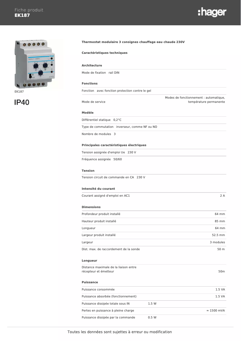 Image de la première page du manuel de l'appareil EK187