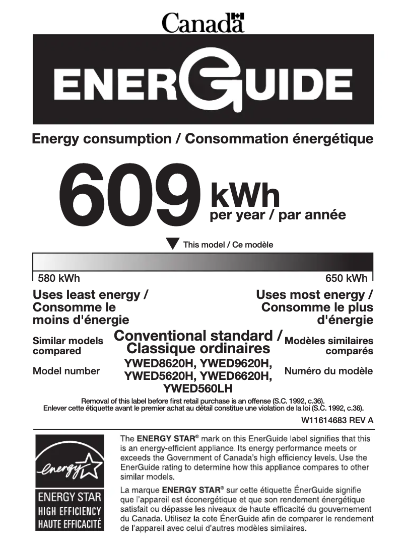 Page n°1 - Label énergétique Whirlpool YWED8620HC