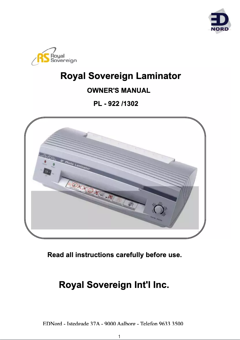 Page n°1 - Manuel utilisateur Royal Sovereign PL-1302
