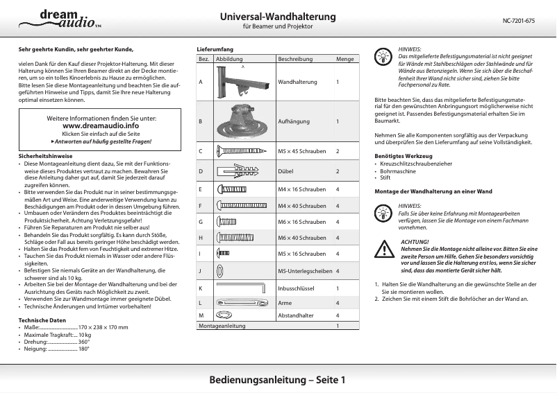 Page n°1 - Manuel utilisateur Dream Audio NC-7201-919
