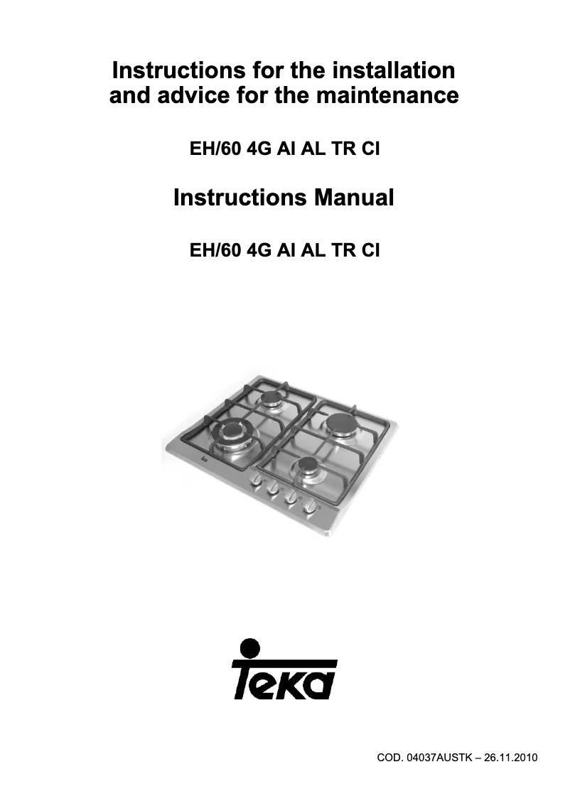 Page n°1 - Manuel utilisateur Teka EH 60 4G CI