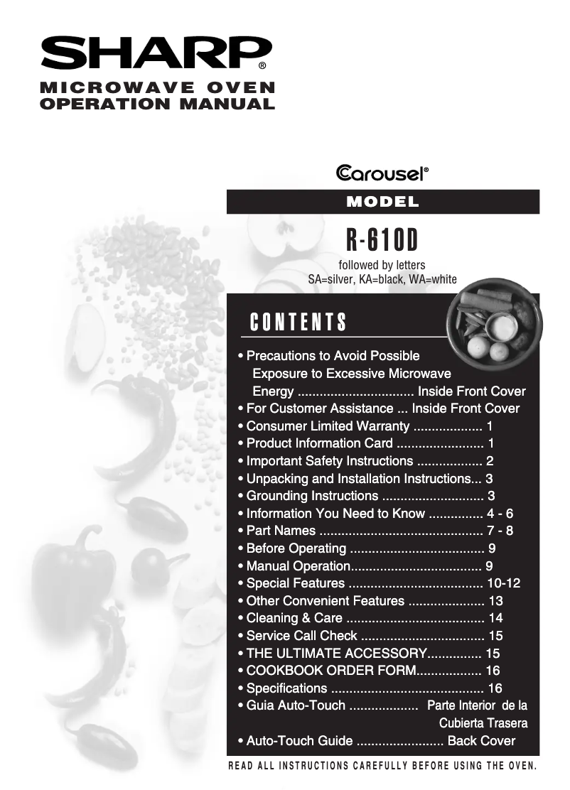 Page 1 de la notice Manuel utilisateur Sharp R-610D