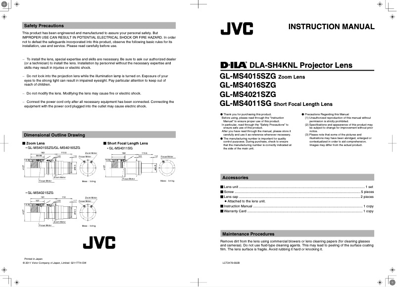 Page 1 de la notice Manuel utilisateur JVC GL-MS4015SZG