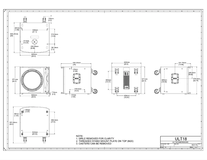 Page n°1 - Dessin technique PreSonus ULT18