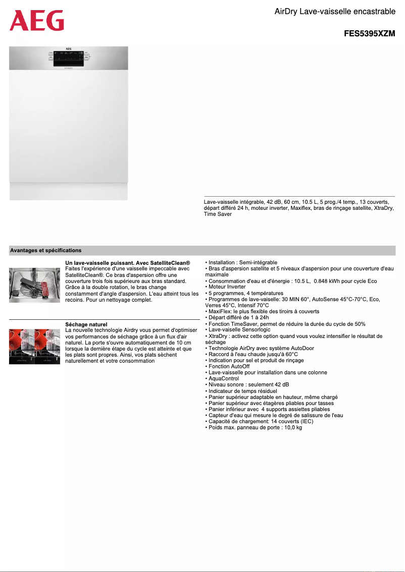 Página 1 del manual Ficha técnica AEG FES5395XZM