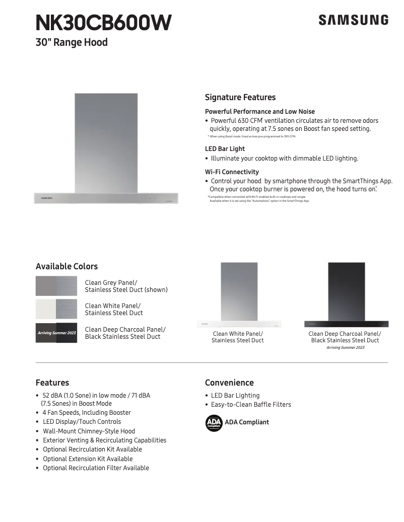 Page 1 de la notice Fiche technique Samsung NK30CB600WCG