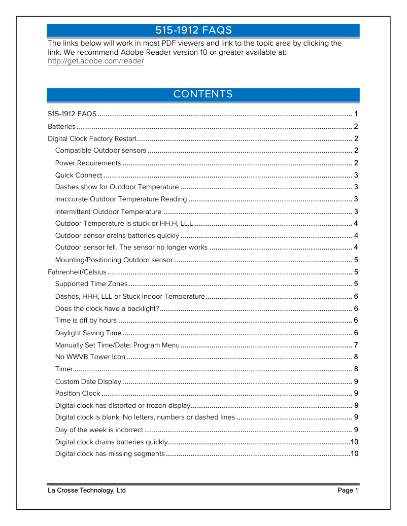 Page n°1 - FAQ La Crosse Technology 515-1912