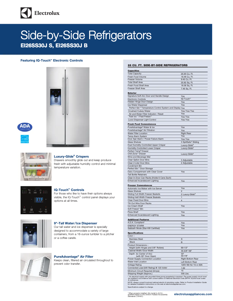 Page 1 de la notice Fiche technique Electrolux EI26SS30J