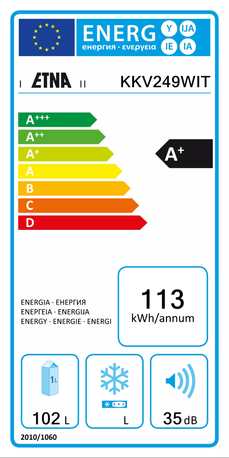 Page 1 de la notice Label énergétique Etna KKV249WIT