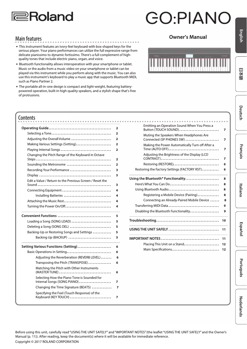 Page 1 de la notice Manuel utilisateur Roland GO-61P