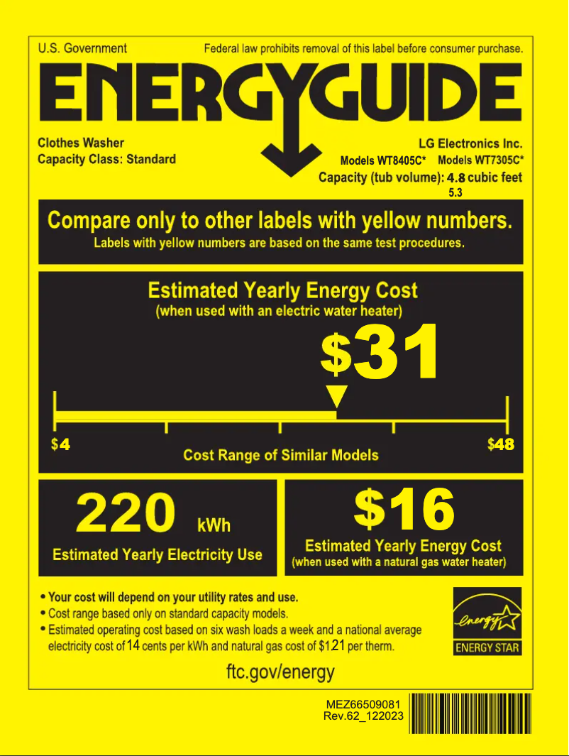 Page n°1 - Label énergétique LG WT8405CW