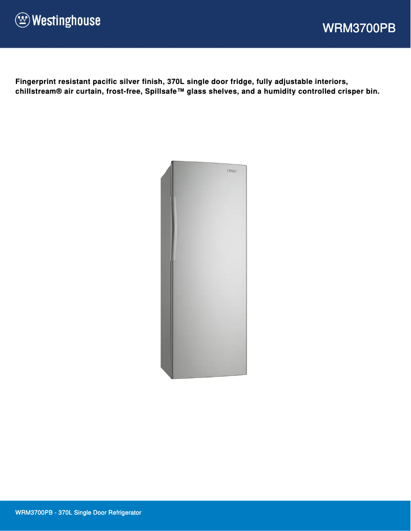 Page n°1 - Fiche technique Westinghouse WRM3700PB