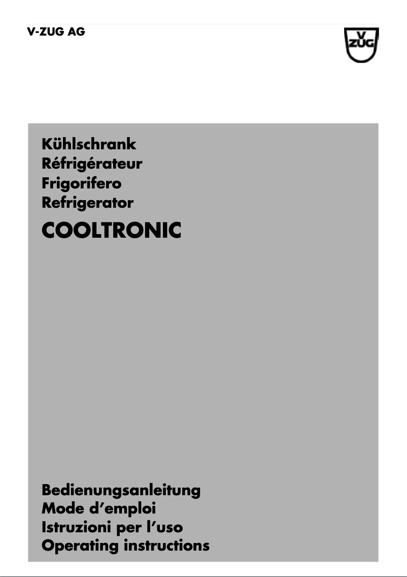 Page n°1 - Manuel utilisateur V-Zug Cooltronic