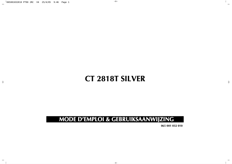 Page n°1 - Manuel utilisateur Finlux CT2818T Silver