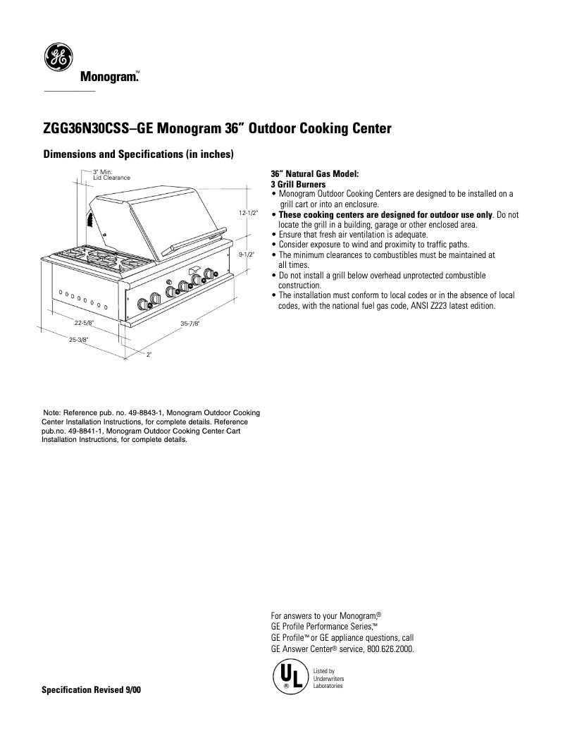 Page n°1 - Fiche technique GE ZGG36N30CSS